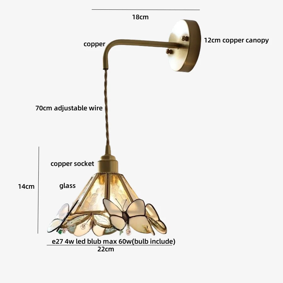 Afralia™ LED Butterfly Glass Wall Lamp Sconce with Pull Chain Switch