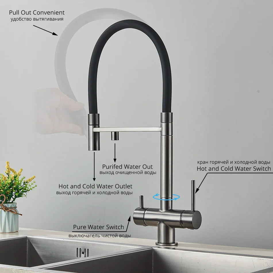 Afralia™ Dual Spout Kitchen Water Filter Faucet, Rotation Water Purification Mixer Tap
