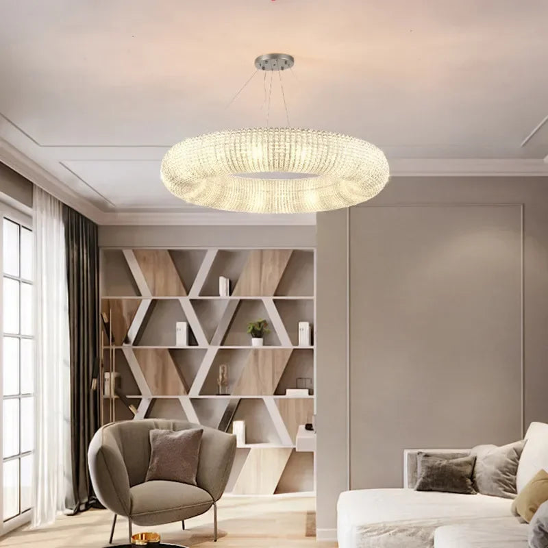 Afralia™ Chrome Round Crystal Chandelier LED Pendant Light for Bedroom and Living Room