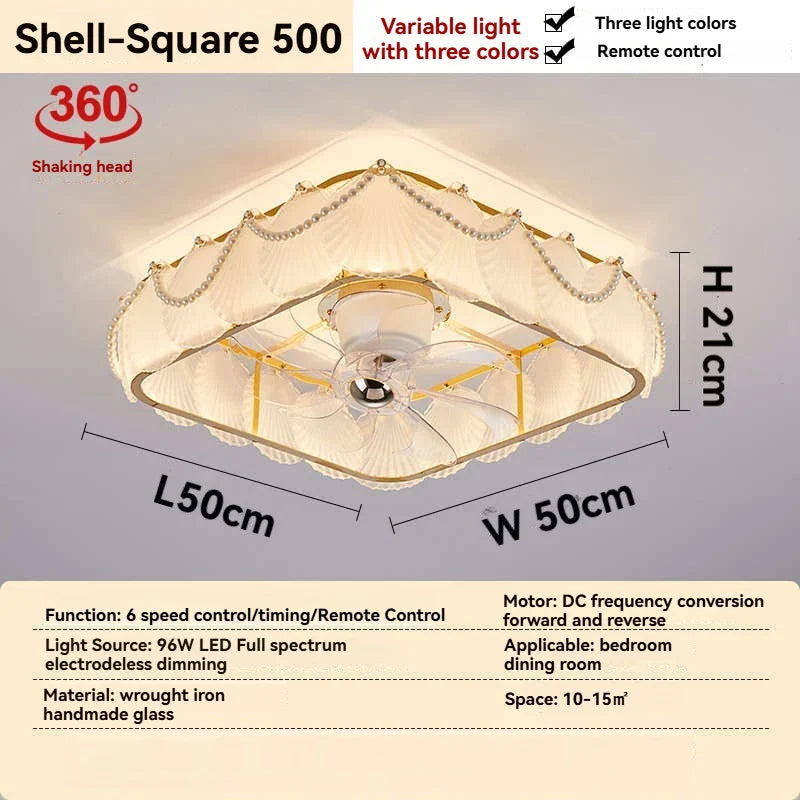 Afralia™ French Cream Feather Shell Ceiling Fan Light - Smart Home Style