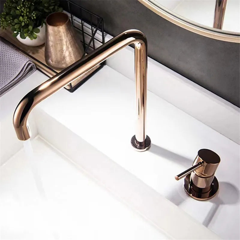 Afralia™ Rose Gold Widespread Basin Faucet - 360° Rotating Two Hole Bathroom Tap
