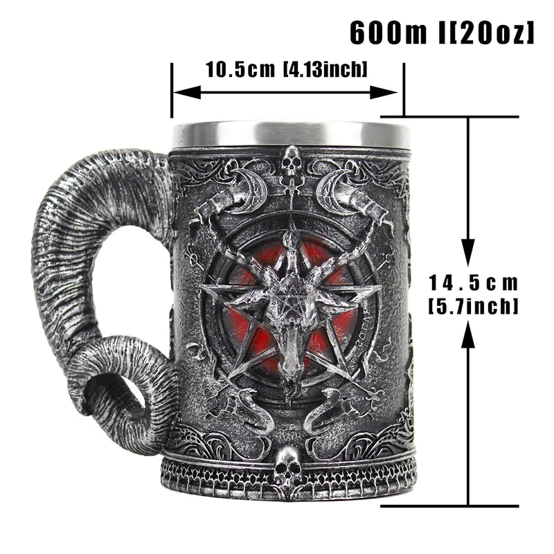 Afralia™ Baphomet Resin Stainless Steel Beer Glass Tankard Pub Bar Decor