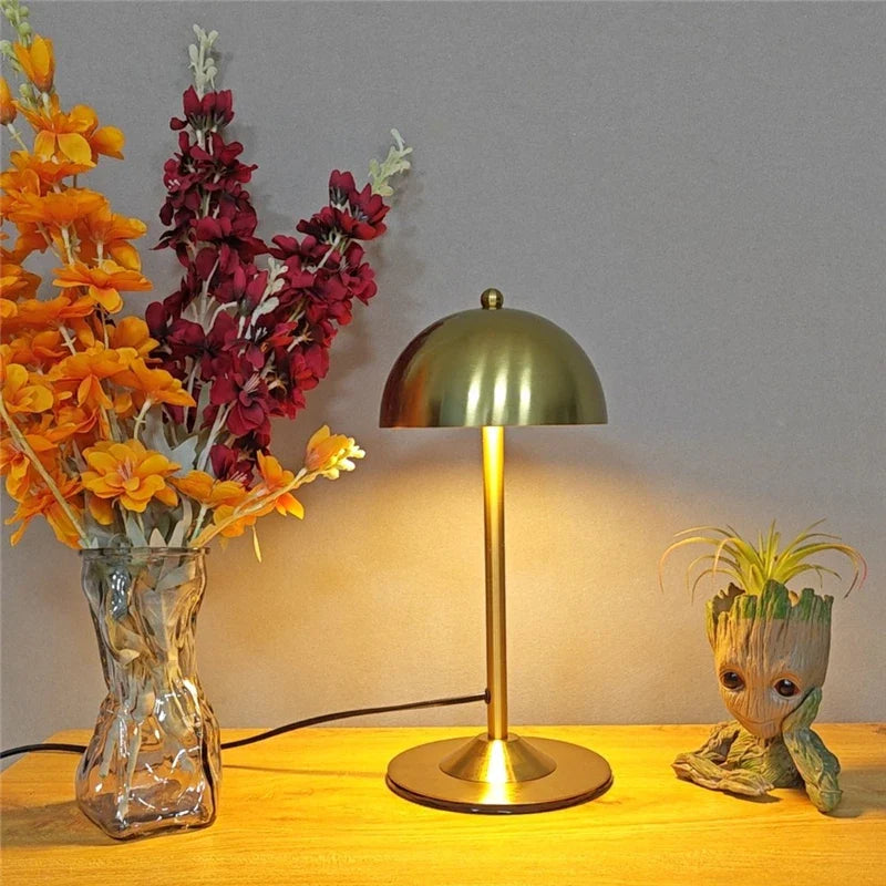 Afralia™ Modern Mushroom Shaped Golden Floor Lamp for Bedroom Study, LED Table Lamp