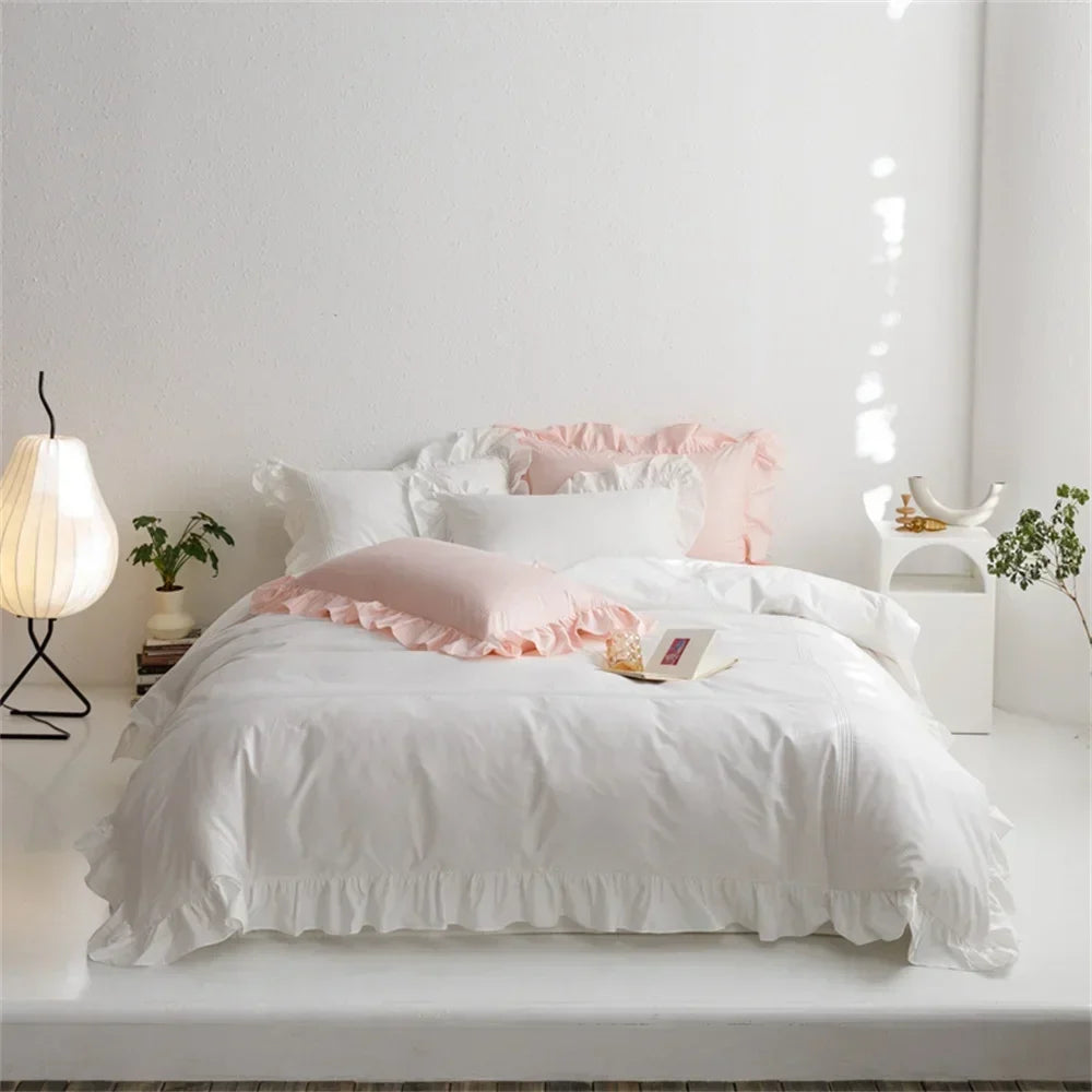 Afralia™ Light Green Flounce 600TC Egyptian Cotton Bedding Set - Queen/King Size