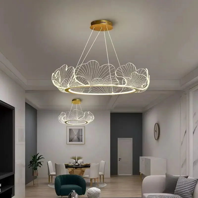 Afralia™ LED Lotus Leaf Ceiling Chandeliers Modern Living Dining Room Pendant Light Fixtures