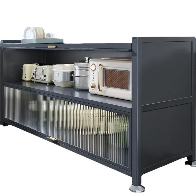 Afralia™ Multi-Storey Kitchen Storage Cabinet with Doors, Microwave Oven Rack & Bowl Organizer