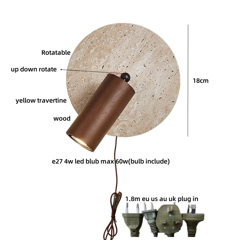 Afralia™ Wabi Sabi LED Wall Sconce, Pull Chain, Rotate Wood Mirror Light