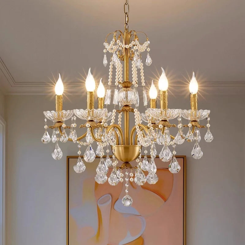 Afralia™ Crystal Pendant Chandelier Foyer Light Luxury Candle Design Led Lamparas