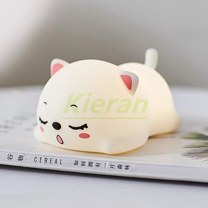 Afralia™ Cat Silicone LED Night Light with Remote, Rechargeable, Touch Sensor