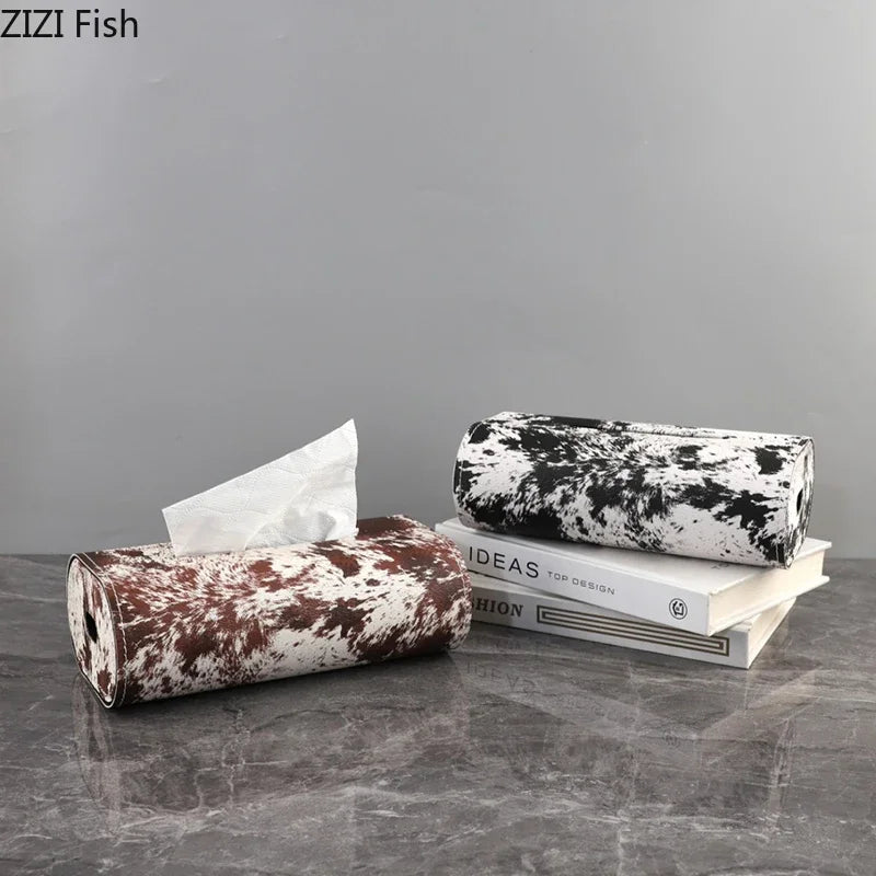 Afralia™ Stylish Dot Texture Tissue Box Holder for Coffee Table, Desk, Bedside, Metal/Leather