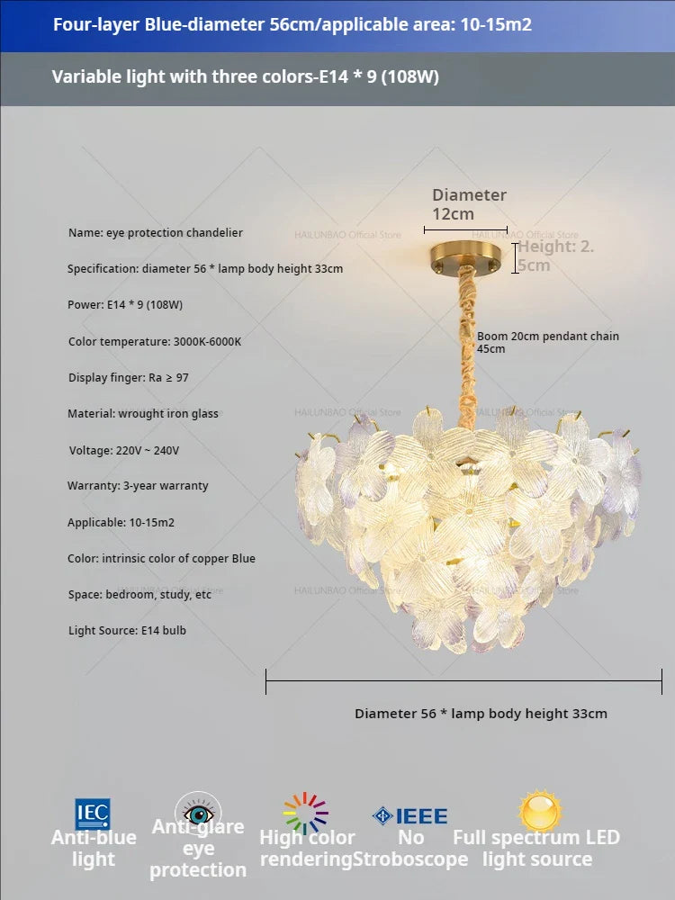 Afralia™ Glass Flower Princess Room LightLux Postmodern French Cream Wind Lamp
