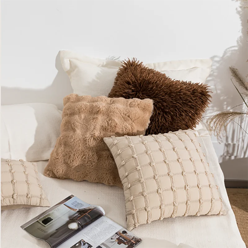 Afralia™ Plush Bubbles Coffee Cushion Cover - Nordic Brown Light Luxury Living Room Decor