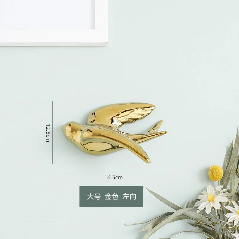 Afralia™ Golden Bird Swallow Sculpture Wall Decor Three-dimensional Handicrafts