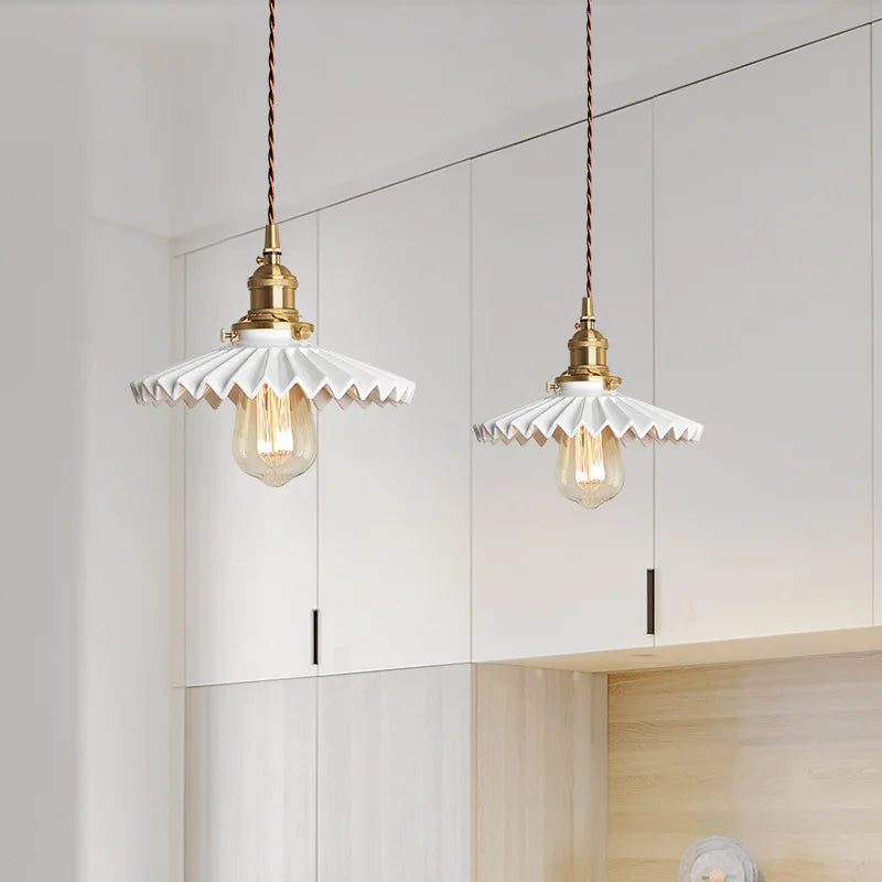 Afralia™ Japanese Ceramic Brass Bedside Chandelier for Bedroom Bay Window Bar Lighting