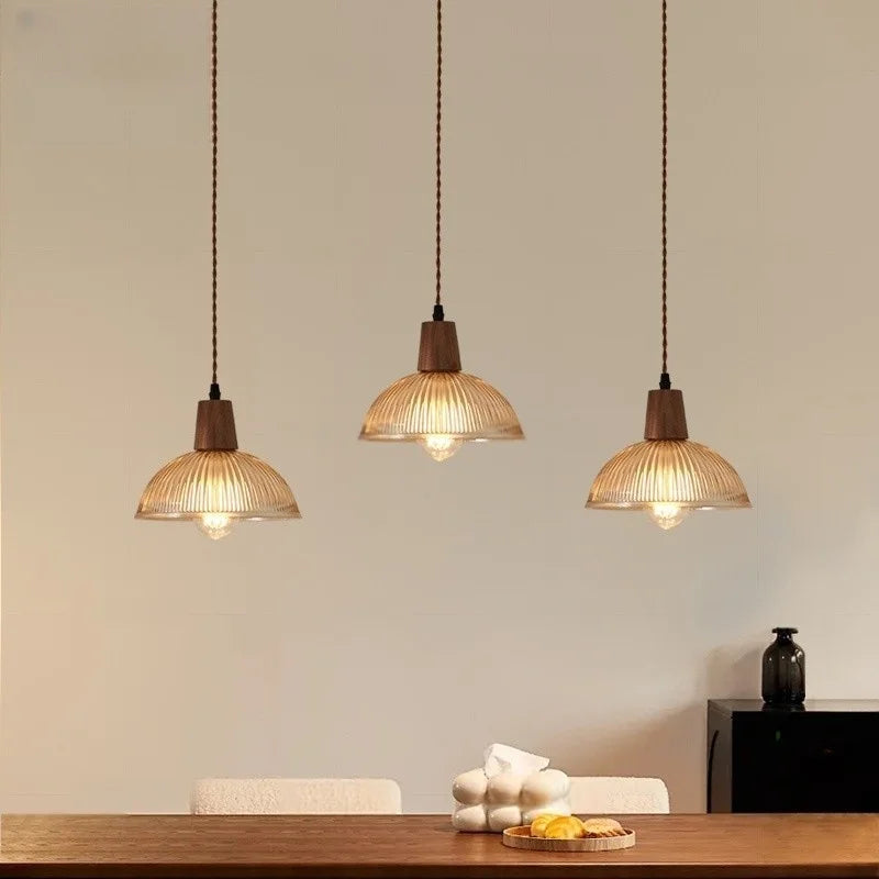 Afralia™ Vintage Amber Glass LED Pendant Lights for Bar Cafe Loft Living Dining Room