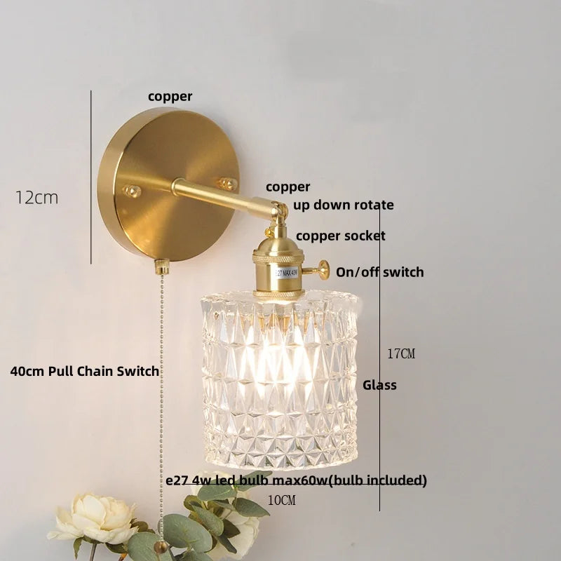 Afralia™ Brass E27 LED Wall Sconce Pull Chain Switch Stair Light Fixtures