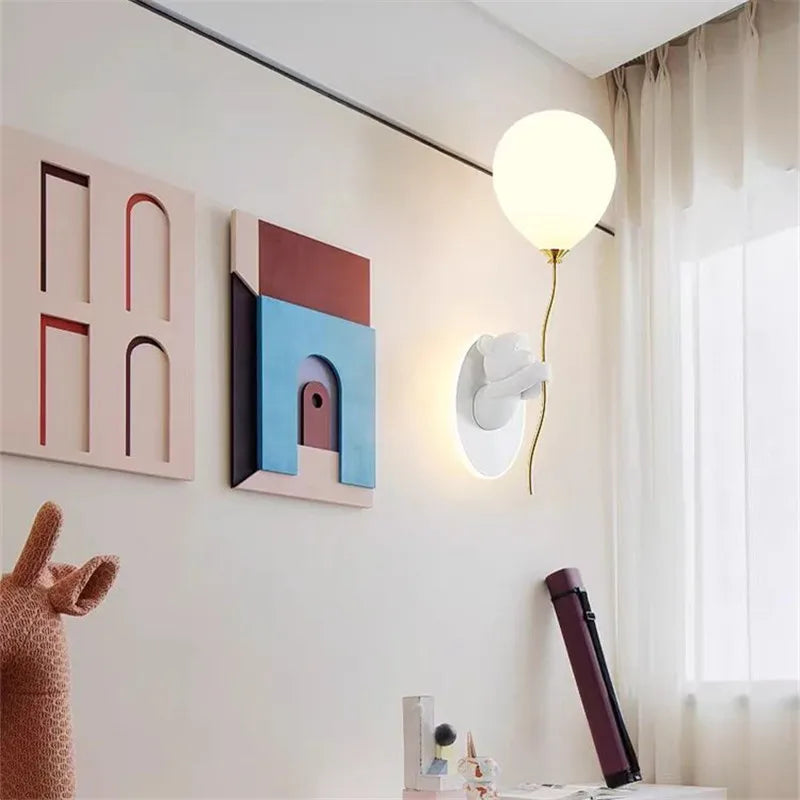 Afralia™ Bear Balloon Wall Light: Kawaii Cartoon Lamp for Children's Room & Bedroom