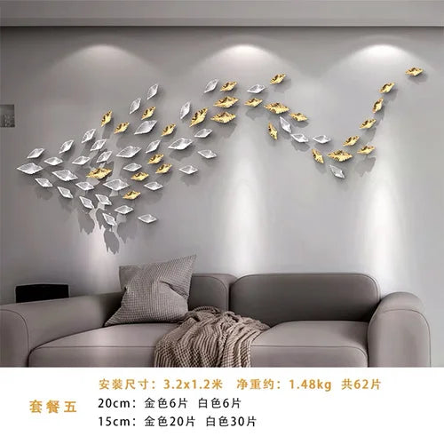 Afralia™ Metal Leaves Wall Hanging Set for Stylish Living Room Decor