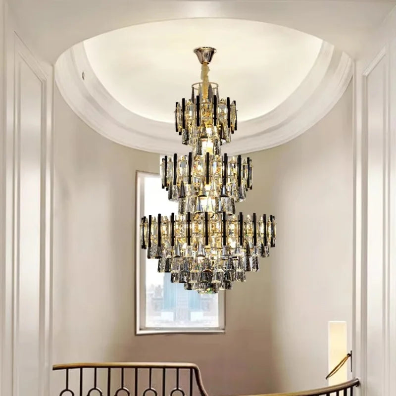 Afralia™ Luxe Crystal Chandelier: Large, Hollow & LED for Villa, Hotel & Staircase