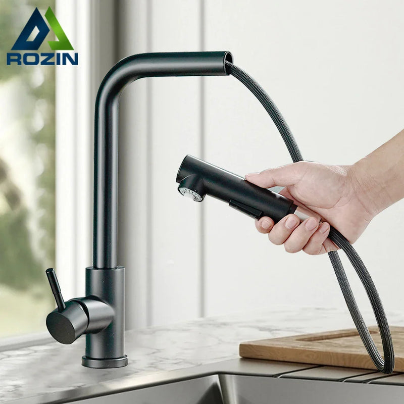 Afralia™ Black Pull Out Kitchen Faucet 360° Rotation 2 Ways Nozzle Hot Cold Mixer Tap