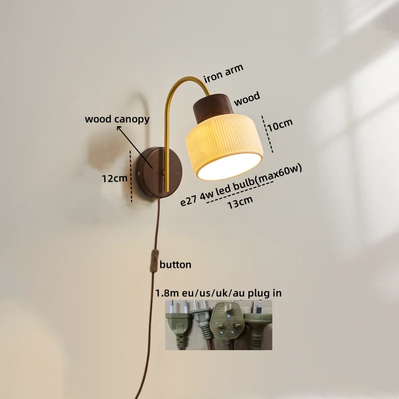Afralia™ Ceramic Wood LED Wall Lights Modern Bedside Lamp for Home Decor