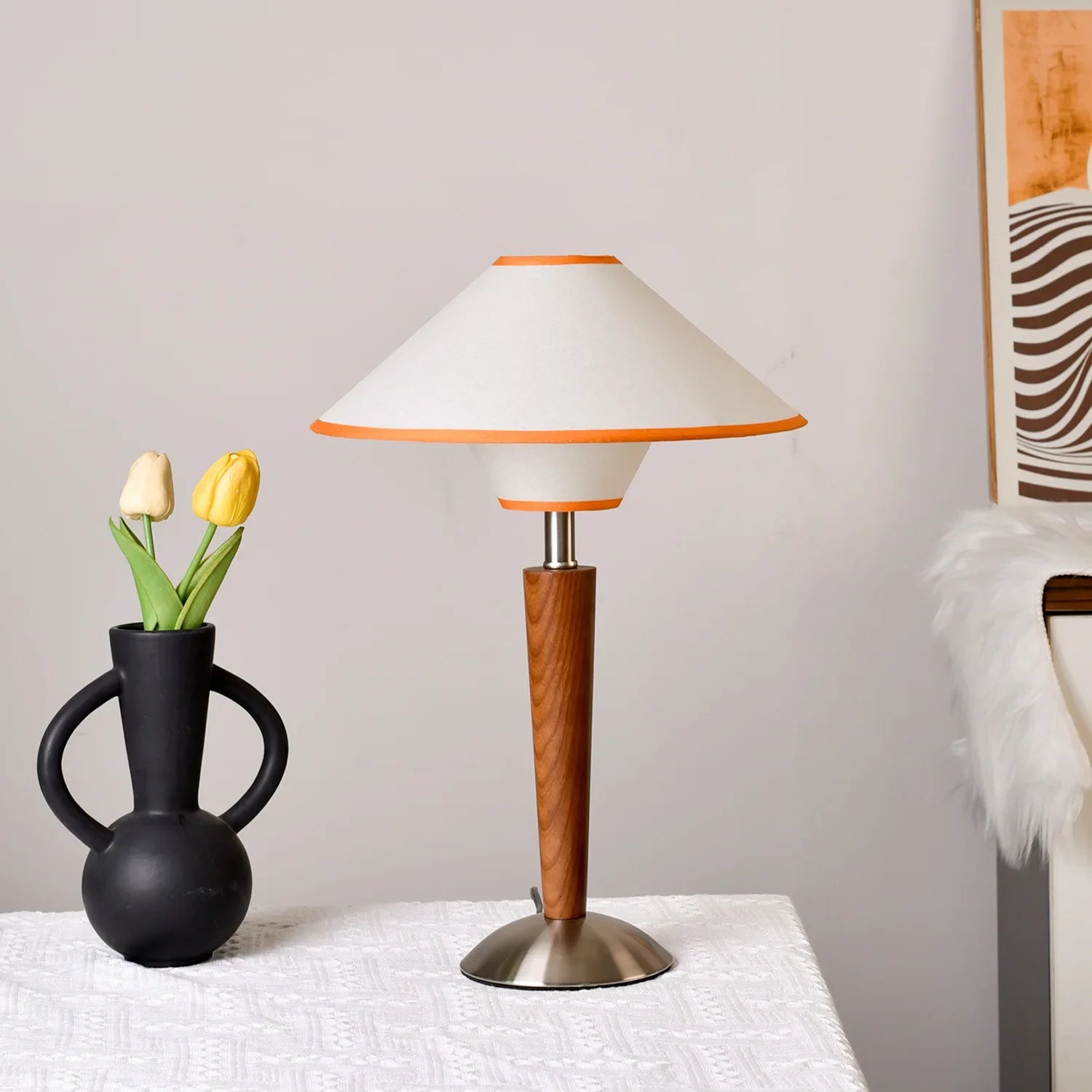 Afralia™ Wood Bracket Desk Lamp with Fabric Lampshade