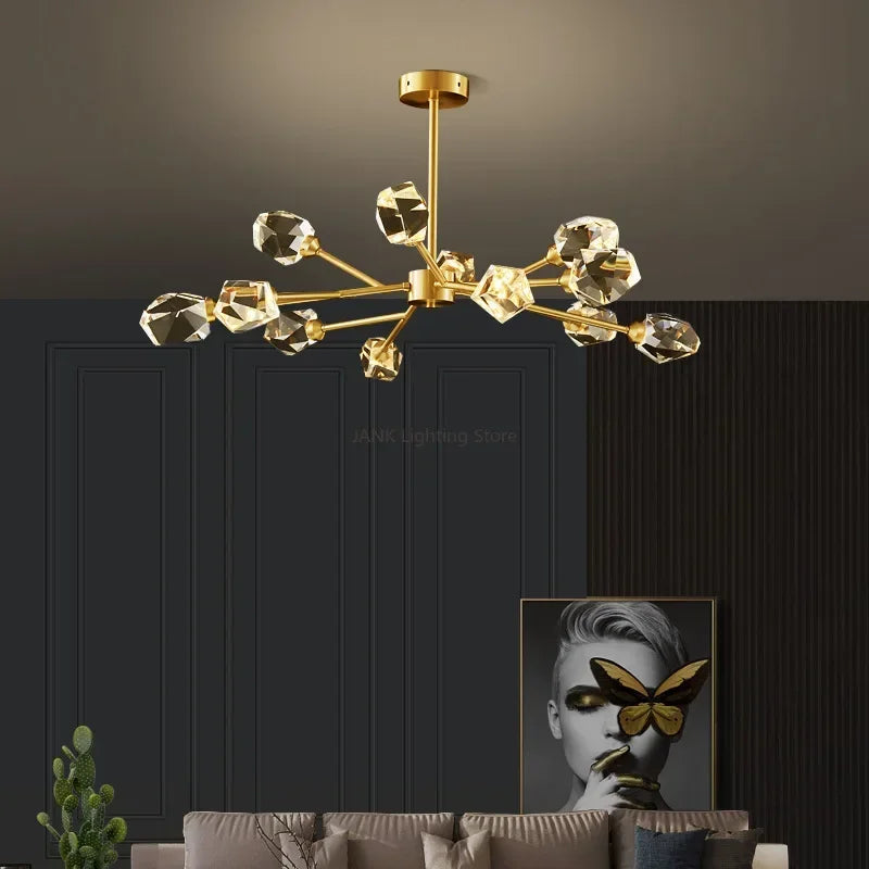 Afralia™ Modern Gold Black Crystal Chandelier LED Light