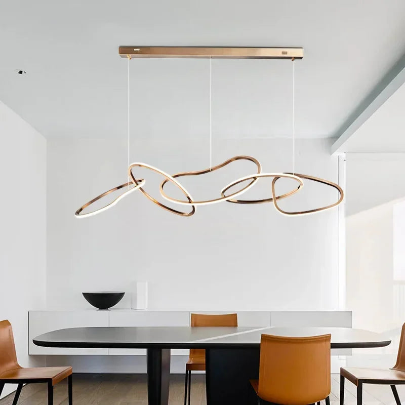 Afralia™ Rose Gold LED Chandeliers: Modern Rings Lighting for Living, Dining, Kitchen - Luminaire