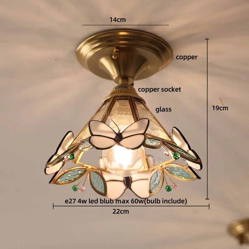 Afralia™ Flower Glass LED Ceiling Light Fixture, Modern Nordic Kitchen Restaurant Flush Mount