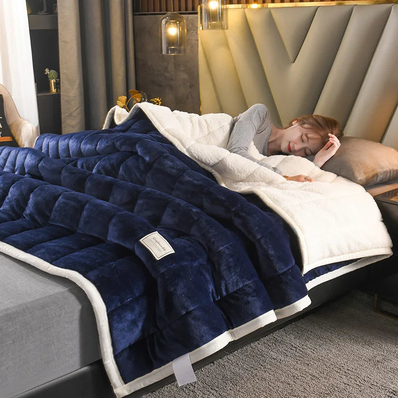 Afralia™ Cozy Coral Fleece 3-Layer Bed Blanket for Autumn & Winter Warmth