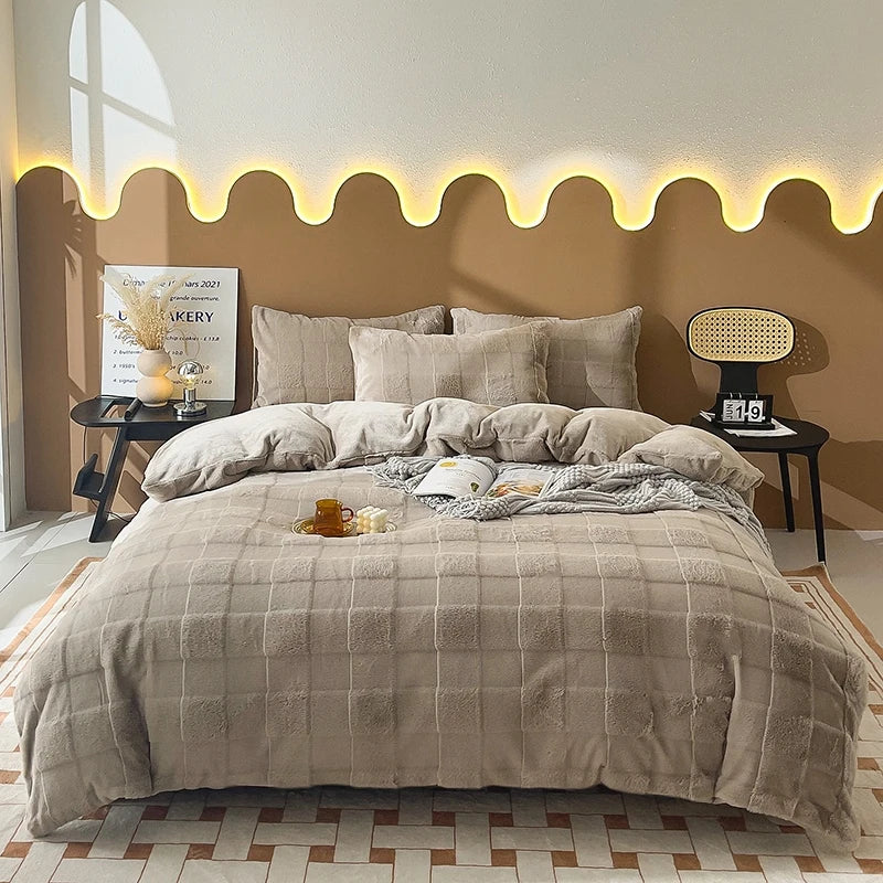 Afralia™ Plush Faux Rabbit Fur Velvet Bedding Set - Full Queen King Size