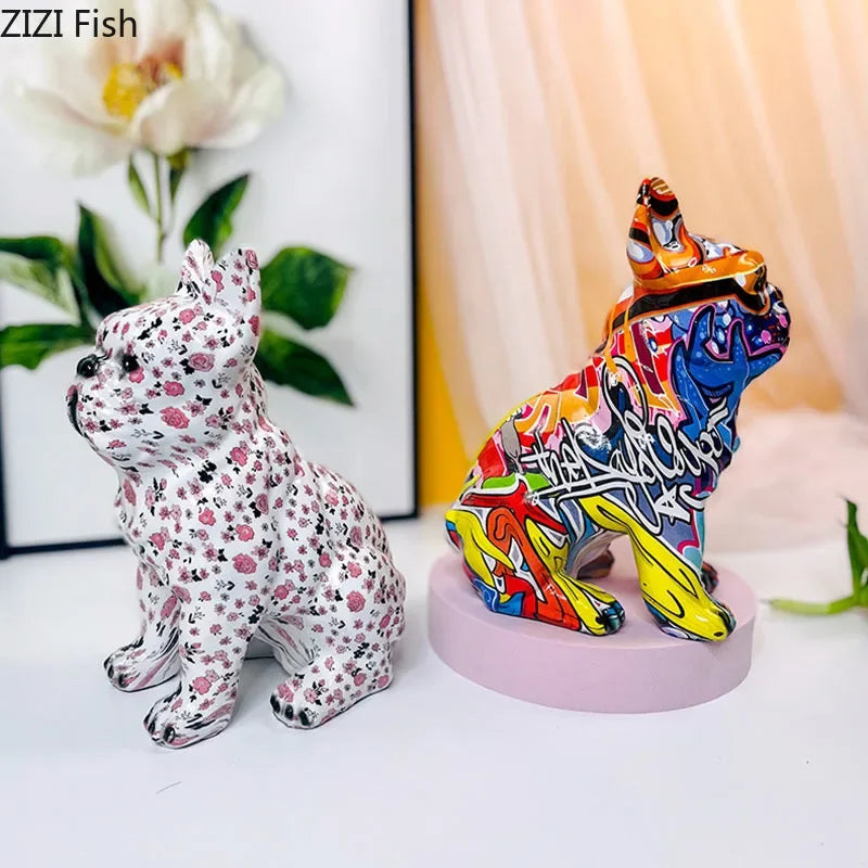 Afralia™ Bulldog Punk Art Resin Sculpture Decor Ornaments Aesthetic Room Furnishings
