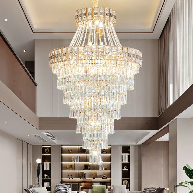 Afralia™ Duplex Villa Crystal Chandelier: Modern Luxury Staircase Lamp for Elegant Living Rooms