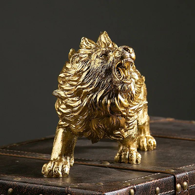 Afralia™ Golden Lion King Resin Figurines: Luxury Desktop Ornaments for Home & Office