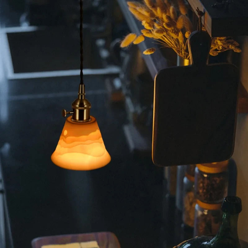 Afralia™ White Ceramic LED Pendant Lamps with Vintage Brass Finish