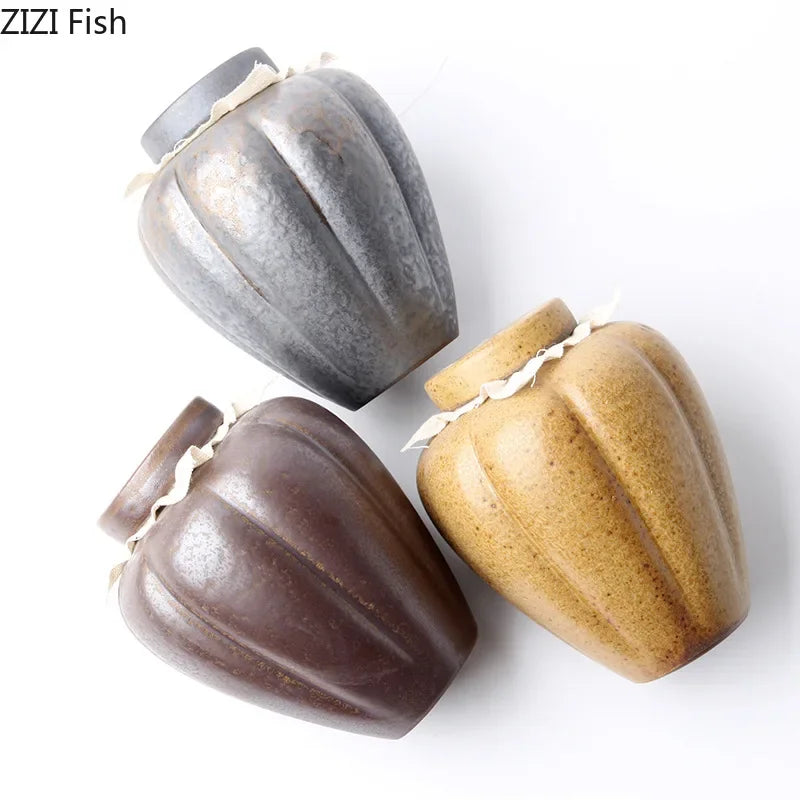 Afralia™ Ceramic Tea Canister Storage Jar Glazed Rough Pottery Coffee Table Candy Tea Caddy