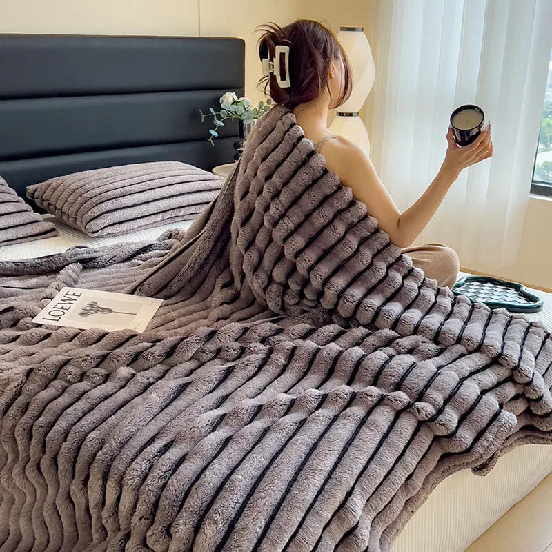 Afralia™ Dark Faux Rabbit Plush Blanket: Super Soft Comforter for Office Napping and Bed