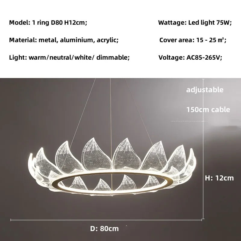 Afralia™ Lotus Acrylic LED Chandelier Gold Suspend Lamp for Living Room Lighting