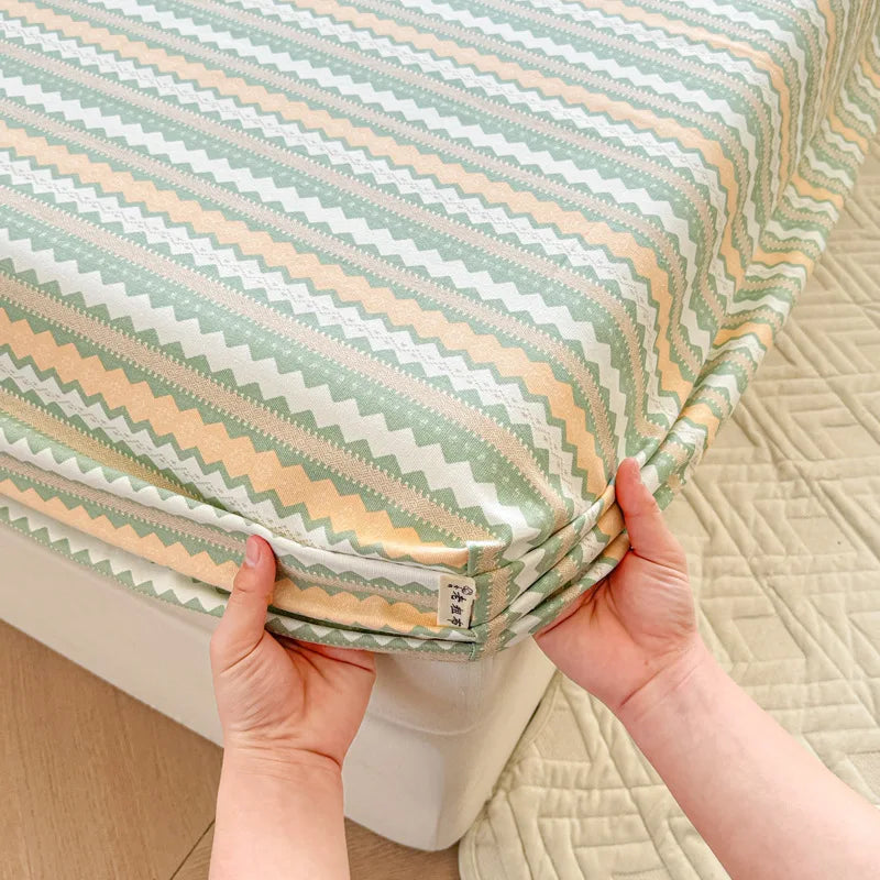 Afralia™ Queen Double Fitted Bed Sheet Coarse Cloth Mattress Cover - High-Quality Print