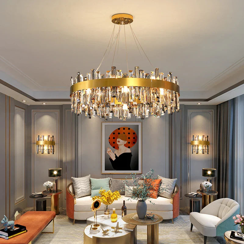 Afralia™ Crystal Ceiling Chandelier LED Hanging Lamps for Living Room Luxe Décor