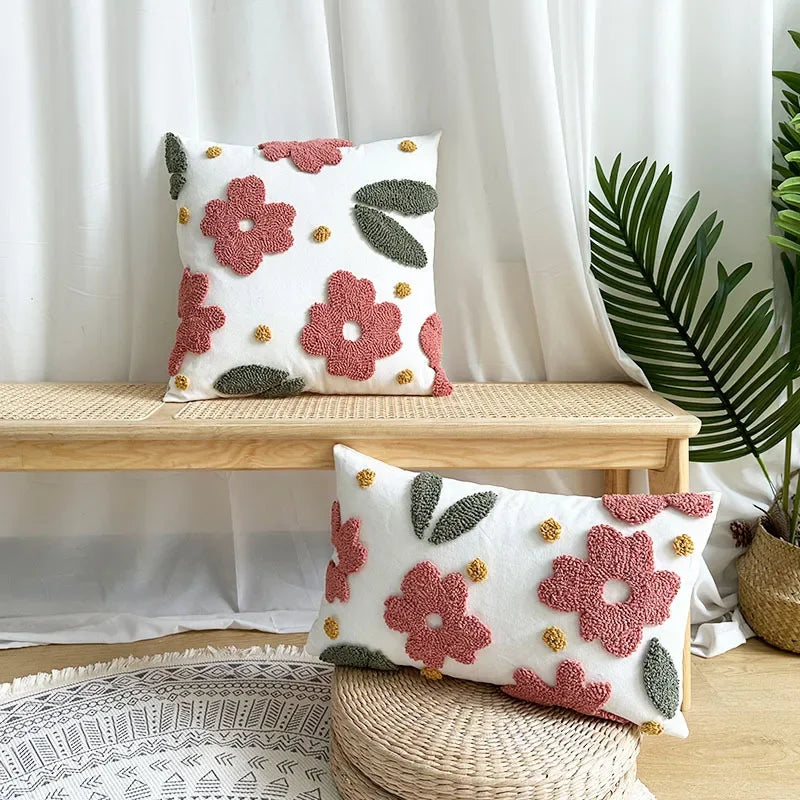 Afralia™ Pink Flower Loop Tufted Cushion Cover: Nordic Style Embroidered Pillow for Home