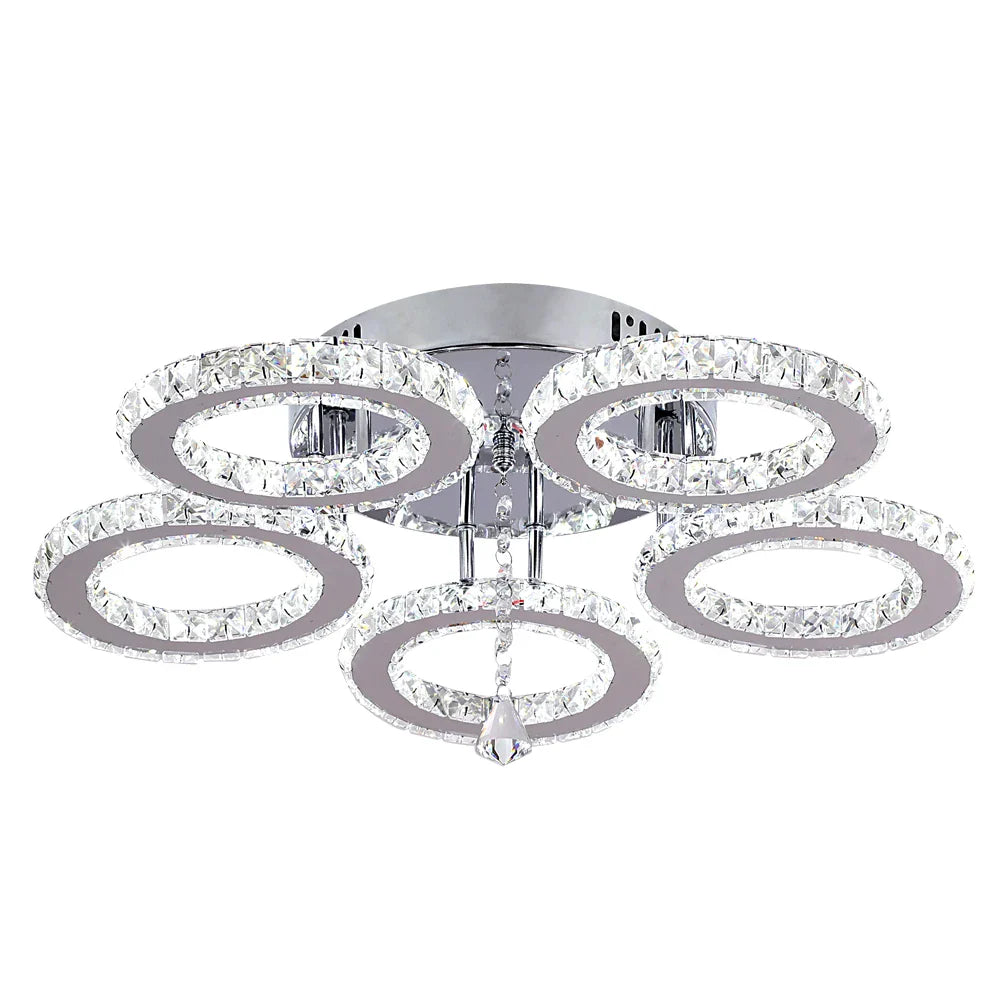 Afralia™ Crystal Flush Mount Chandelier: App Dimmable Rings Shape Ceiling Light