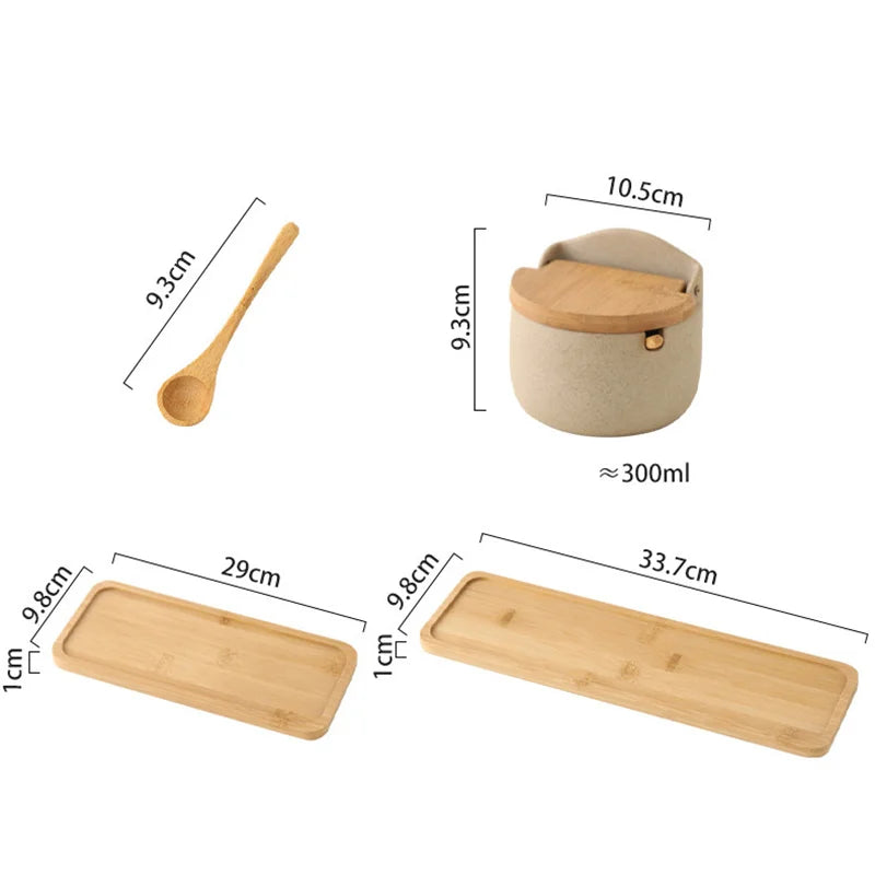 Afralia™ Ceramic Seasoning Jar Set with Bamboo Lid and Spoon