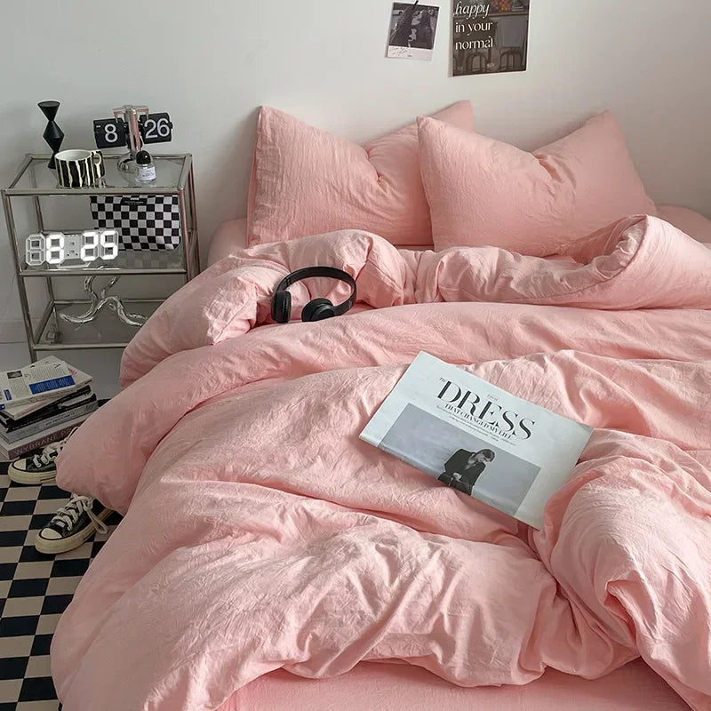 Afralia™ Solid Sleep Naked Cotton Bedding Set 4Pcs, Super Soft Mix Colored Comfort Bed Liner