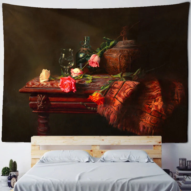 Afralia™ Flower & Fruit Oil Painting Tapestry Wall Hanging for Bedroom & Living Room