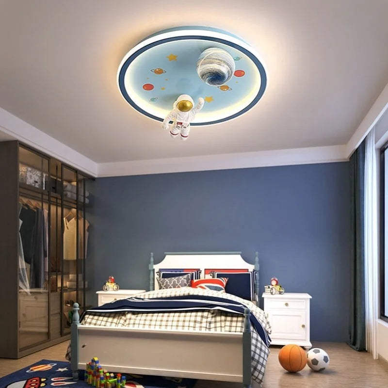 Afralia™ Blue Space LED Cartoon Chandelier for Kids Room Ceiling Lights disco