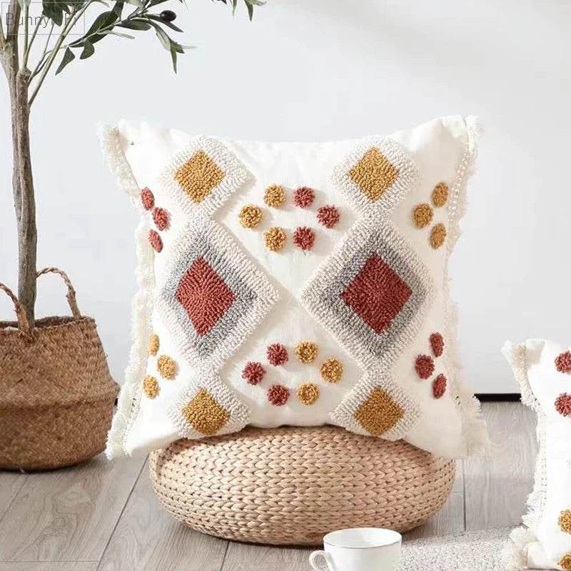 Afralia™ Tufted Ivory Boho Style Cushion Cover for Living Room, Bedroom, Sofa - 45x45cm/30x50cm