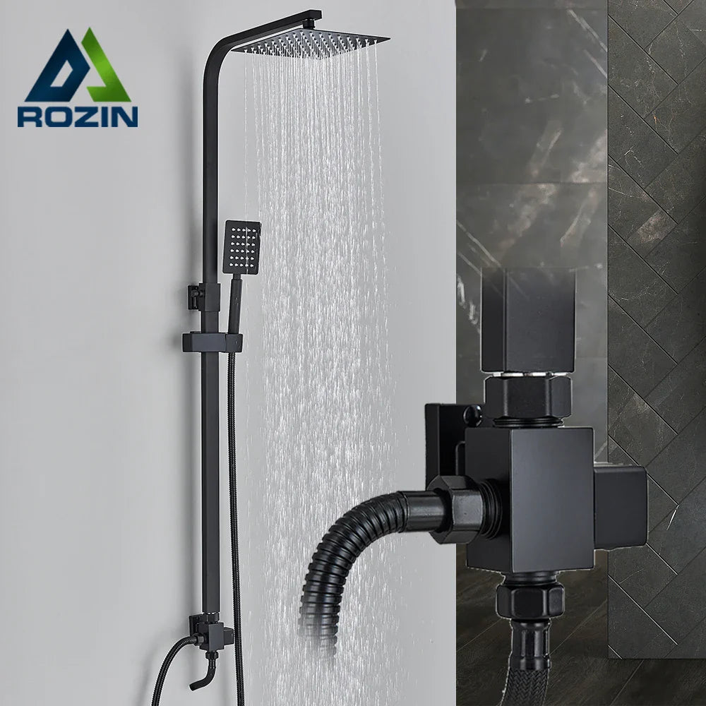 Afralia™ Matte Black Rainfall Shower Faucet Set, Wall Mount Single Cold Bathroom Mixer