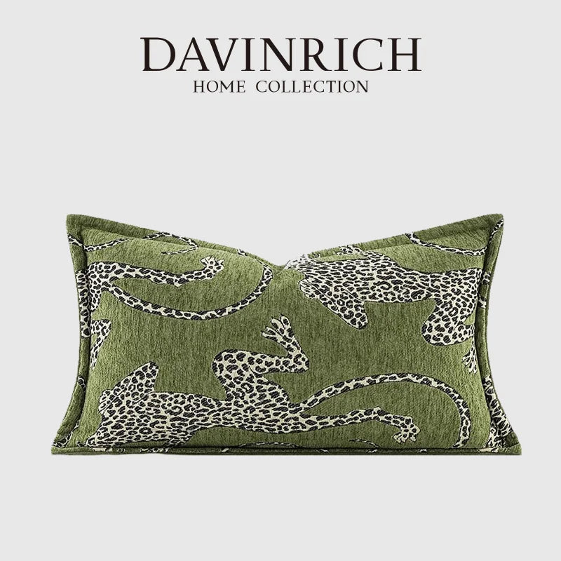 Afralia™ Medieval Leopard Lumbar Pillow Case, Luxury Cushion Cover, Royal Menagerie Collection