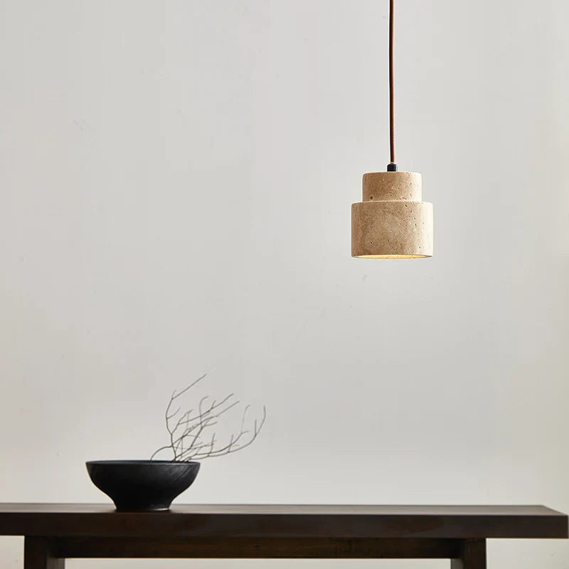 Afralia™ Yellow Travertine LED Pendant Light: Wabi Sabi Dining Room Decor